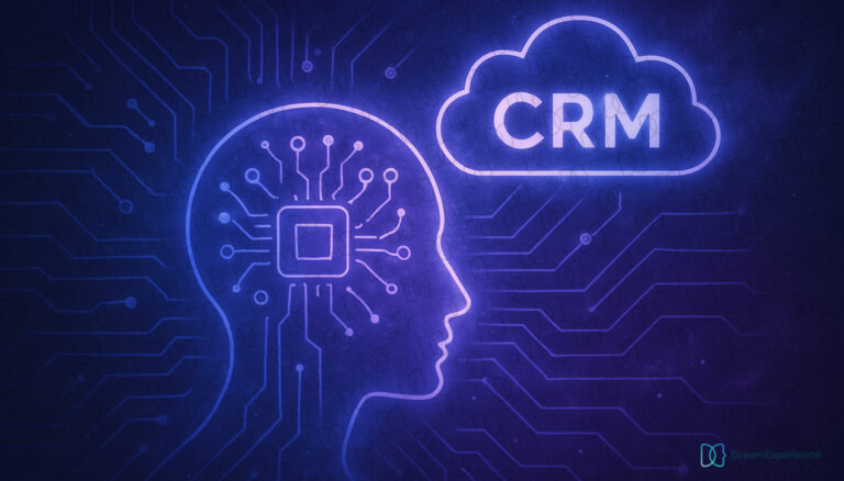 Silhueta de humano com sistemas que representam um CRM